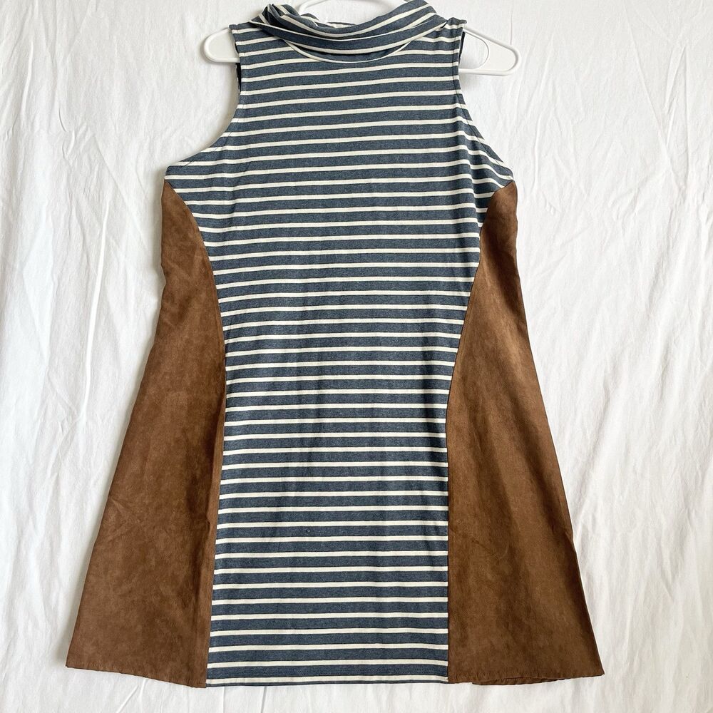 Anthropologie THML Size L Suede Patchwork Striped Dress Turtleneck Boho Grunge